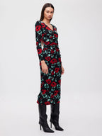 Red Roses Knitted Midi Dress Flowering Girl