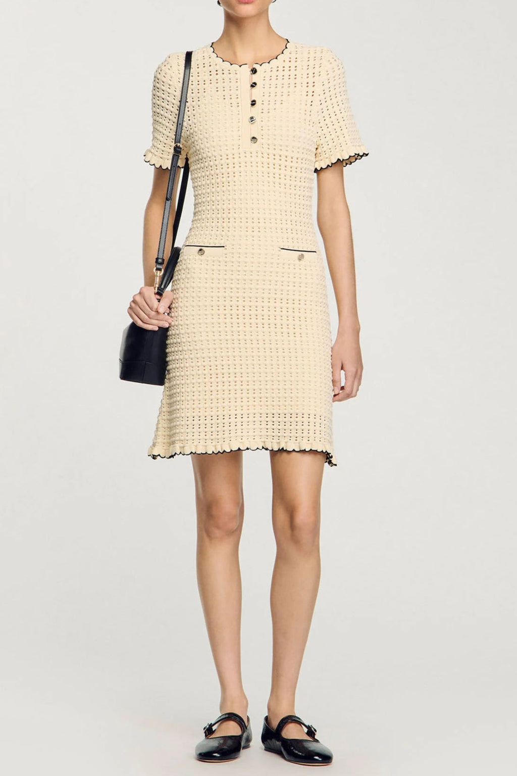 Simona Hollow Knit Mini Dress In Apricot Flowering Girl