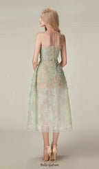 GREEN FLORAL LACE EMBROIDER MIDI DRESS Flowering Girl