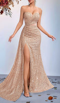 Kailey Champagne Strapless Sequin Maxi Dress Flowering Girl