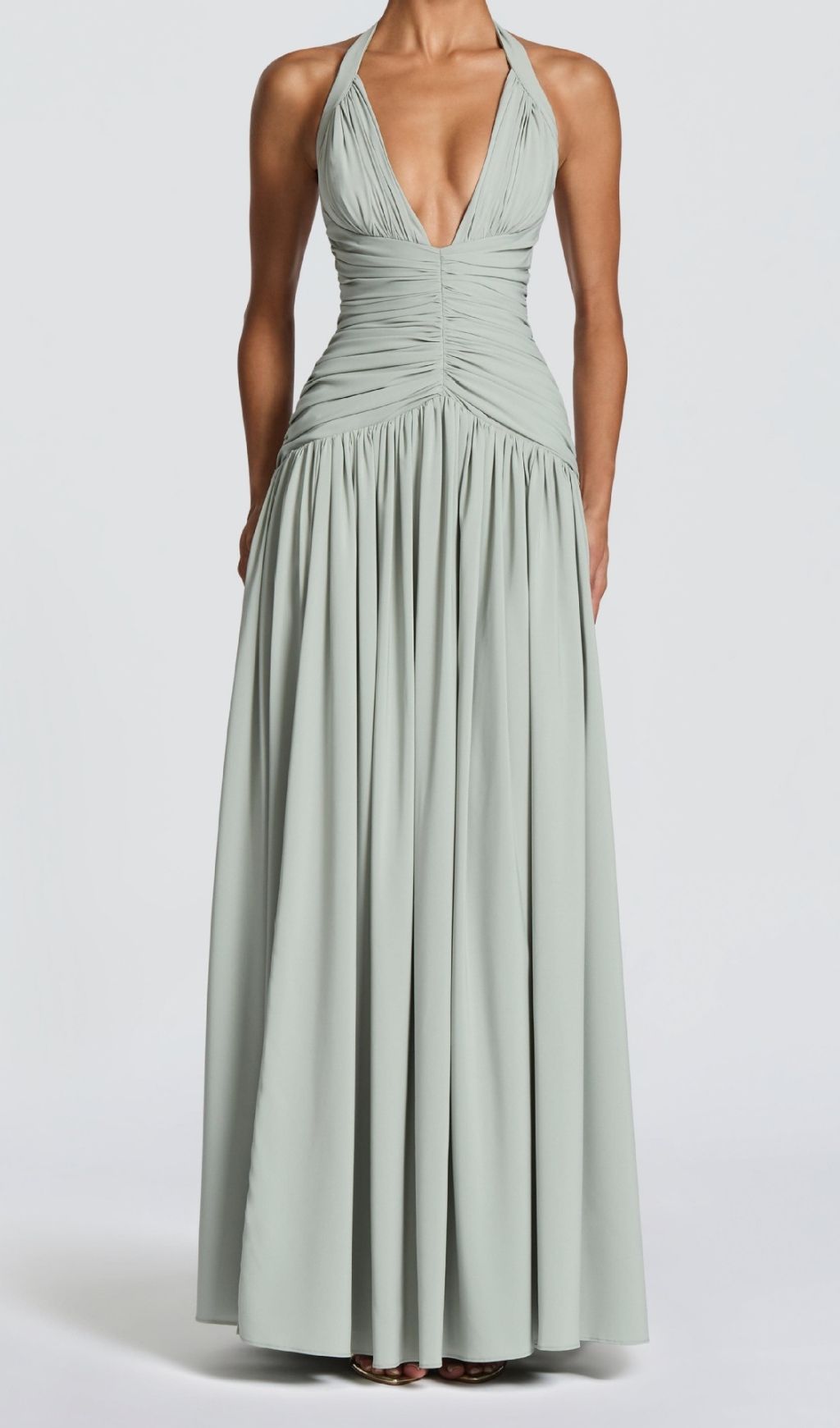 Kelley Celadon Halter Ruched Maxi Dress Flowering Girl
