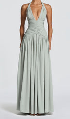 Kelley Celadon Halter Ruched Maxi Dress Flowering Girl
