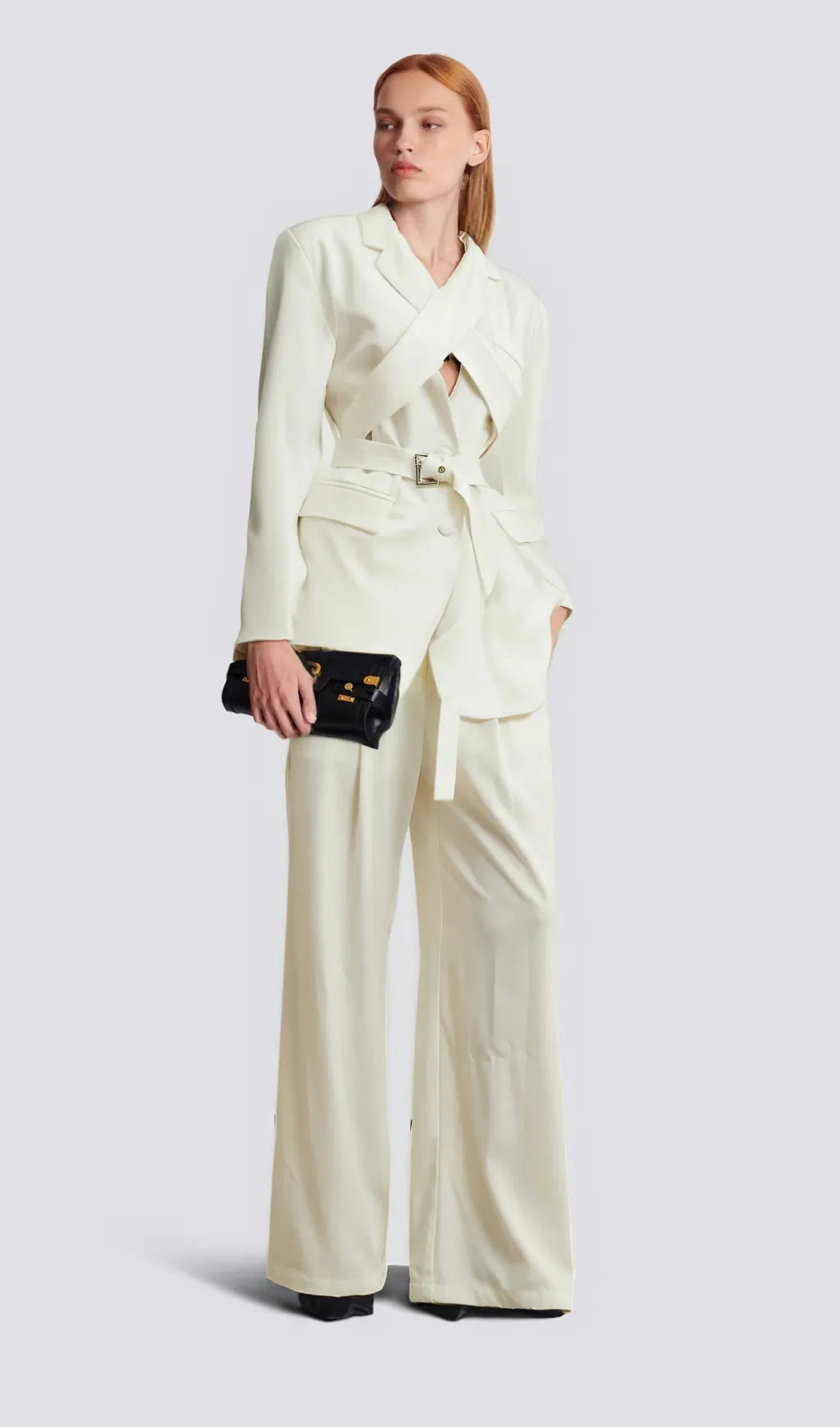 Jasmine white neck-tie wrapped blazer Flowering Girl