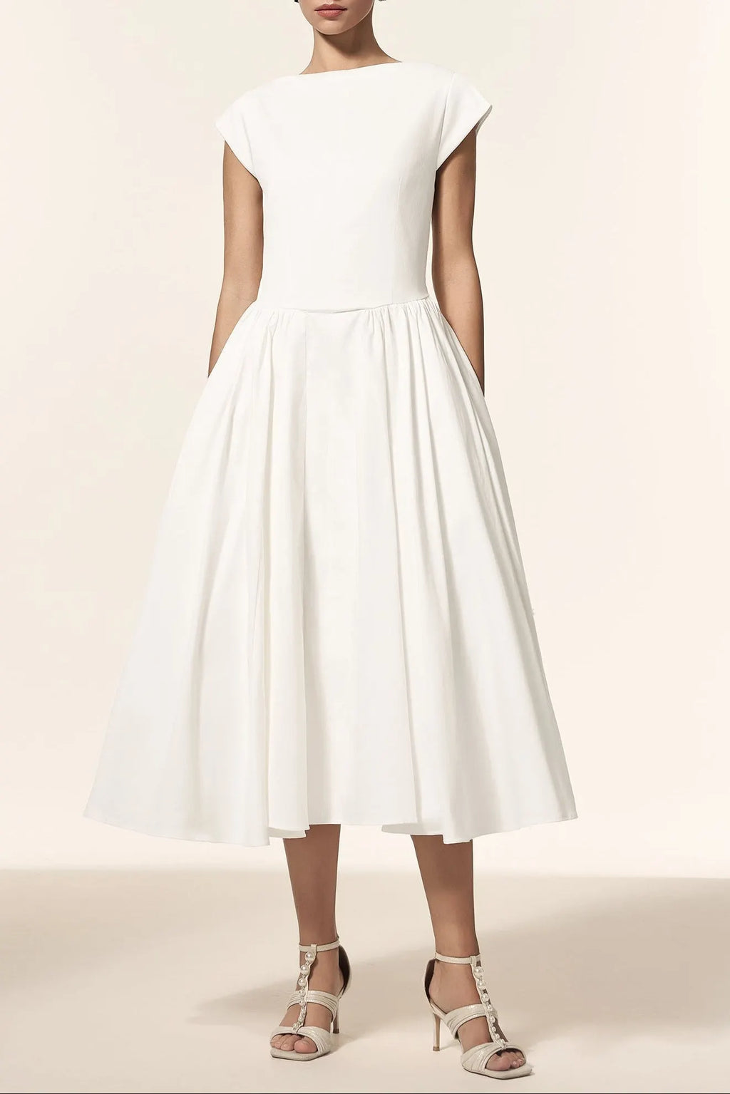Lillian White Sleeveless Folds Midi Dress Flowering Girl