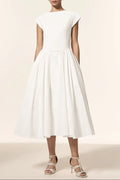 Lillian White Sleeveless Folds Midi Dress Flowering Girl
