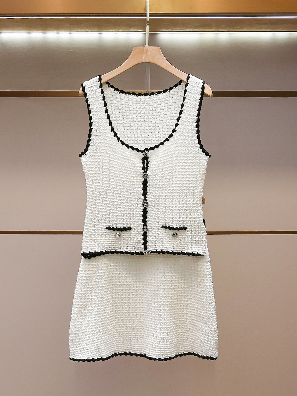 White Textured Knit Fitted Two-Piece Set Flowering Girl
