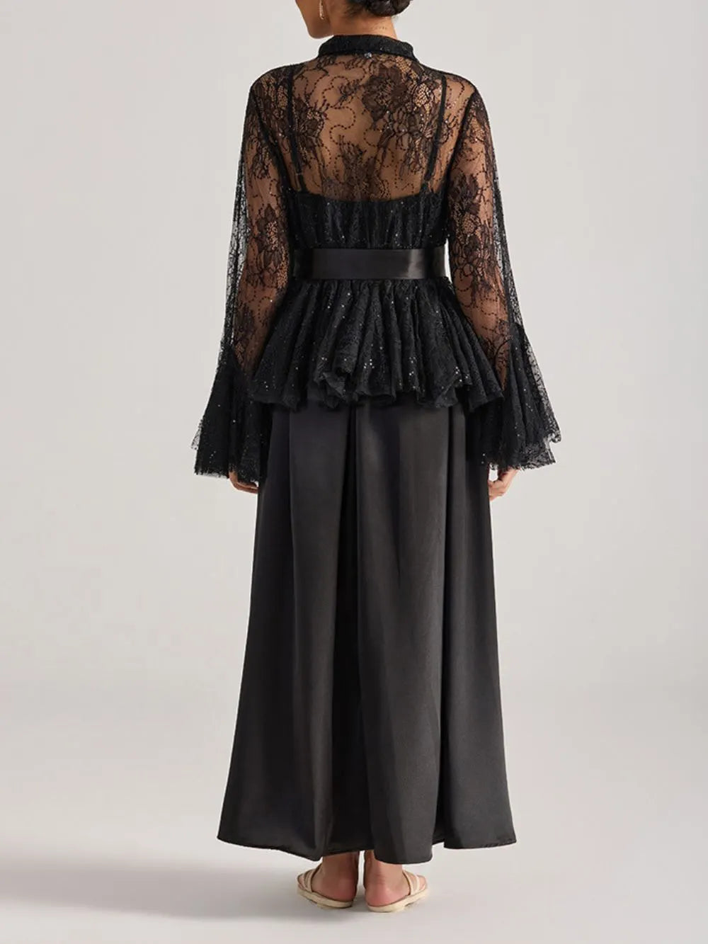 Miori Black Lace Top & Maxi Dress Set Flowering Girl