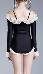 Donato Black Long Sleeve One-Piece Swimsuit Flowering Girl