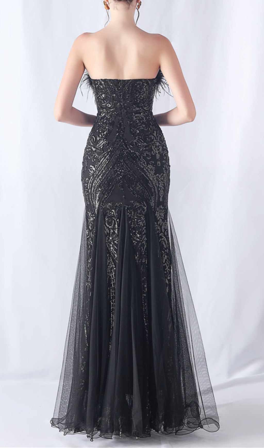Choire Black Sequin Feather Maxi Dress Flowering Girl