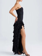 Minna Black Strapless Ruffle Maxi Dress Flowering Girl