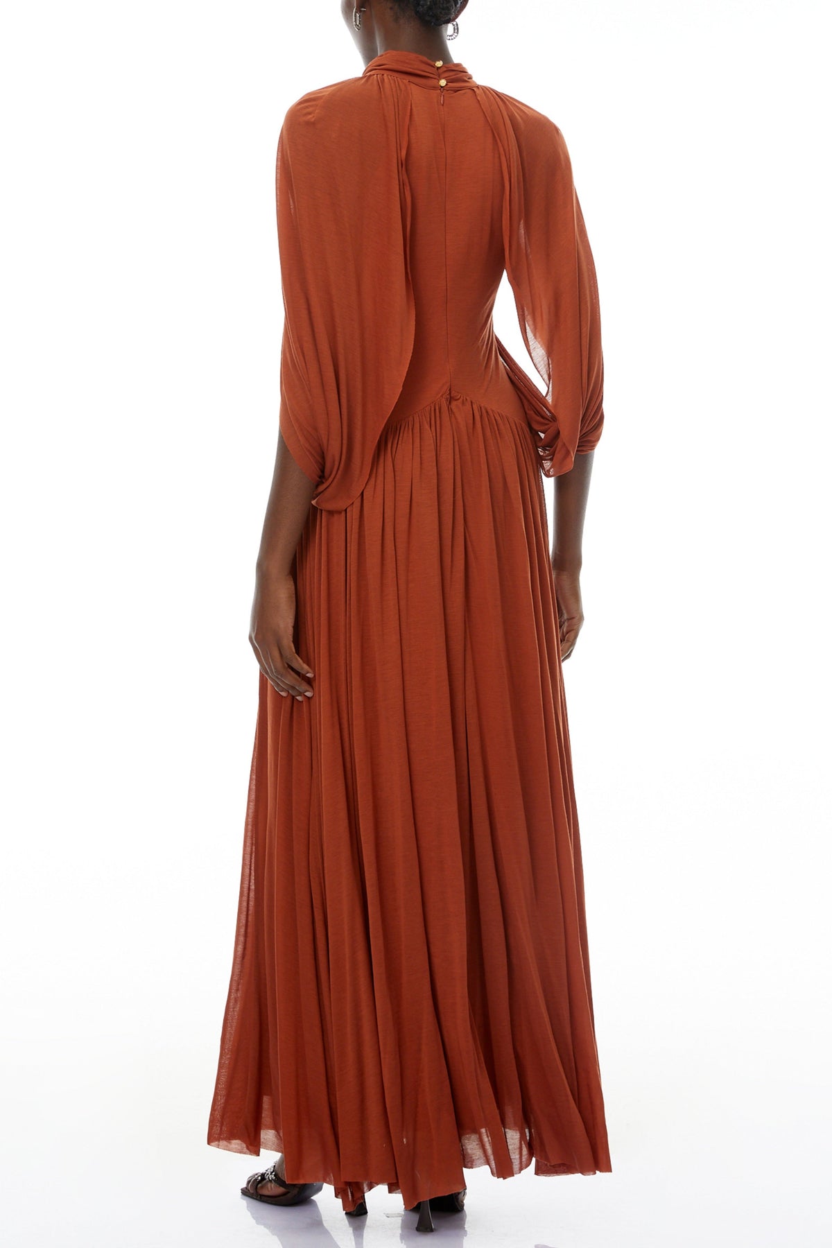 Leona Brown Draped Cape Sleeve Knit Maxi Dress Flowering Girl