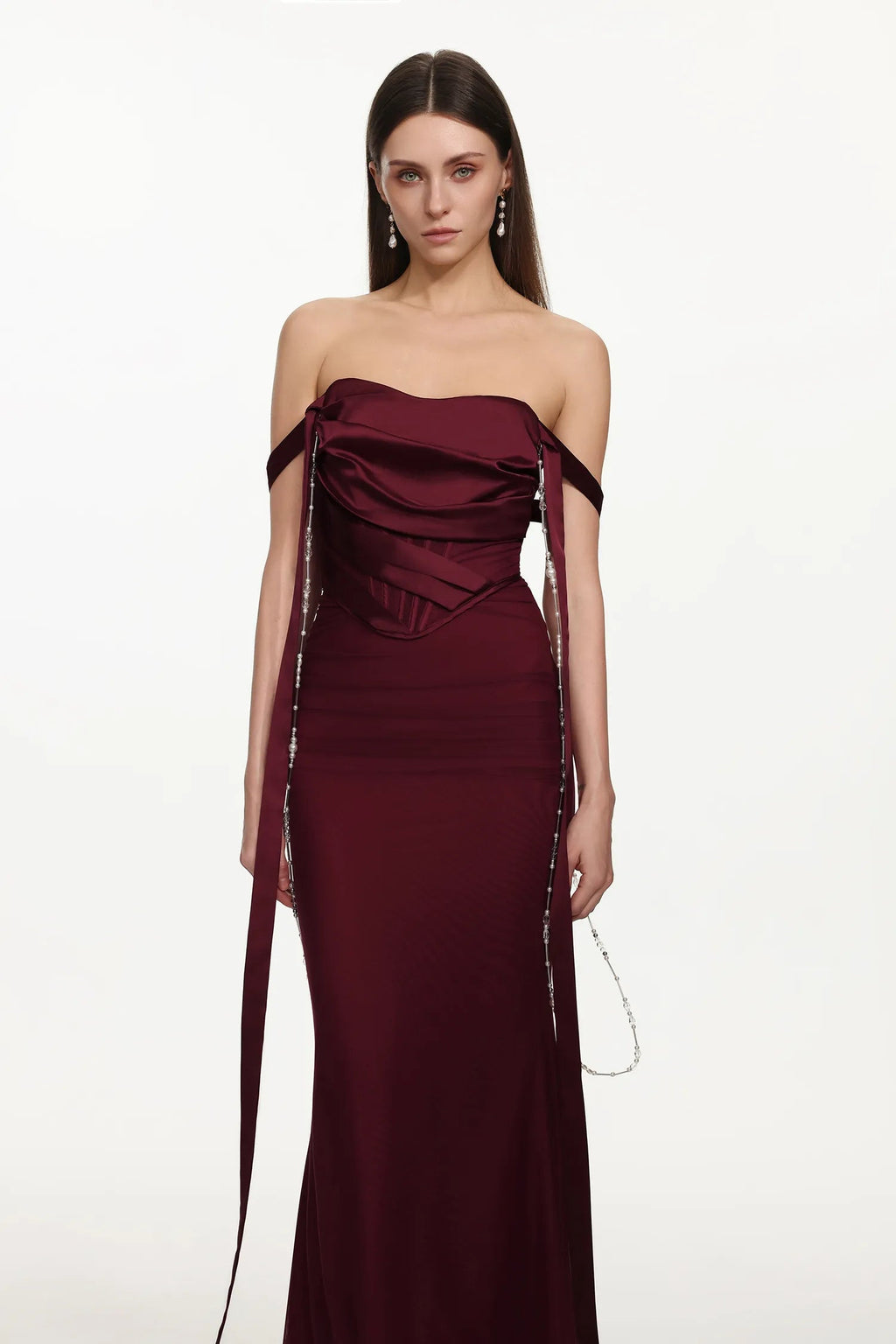 Ursula Burgundy Sleeveless Ribbon Pleated Maxi Dress Flowering Girl
