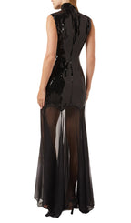 Eliana Black Sequin Mesh Maxi Dress Flowering Girl