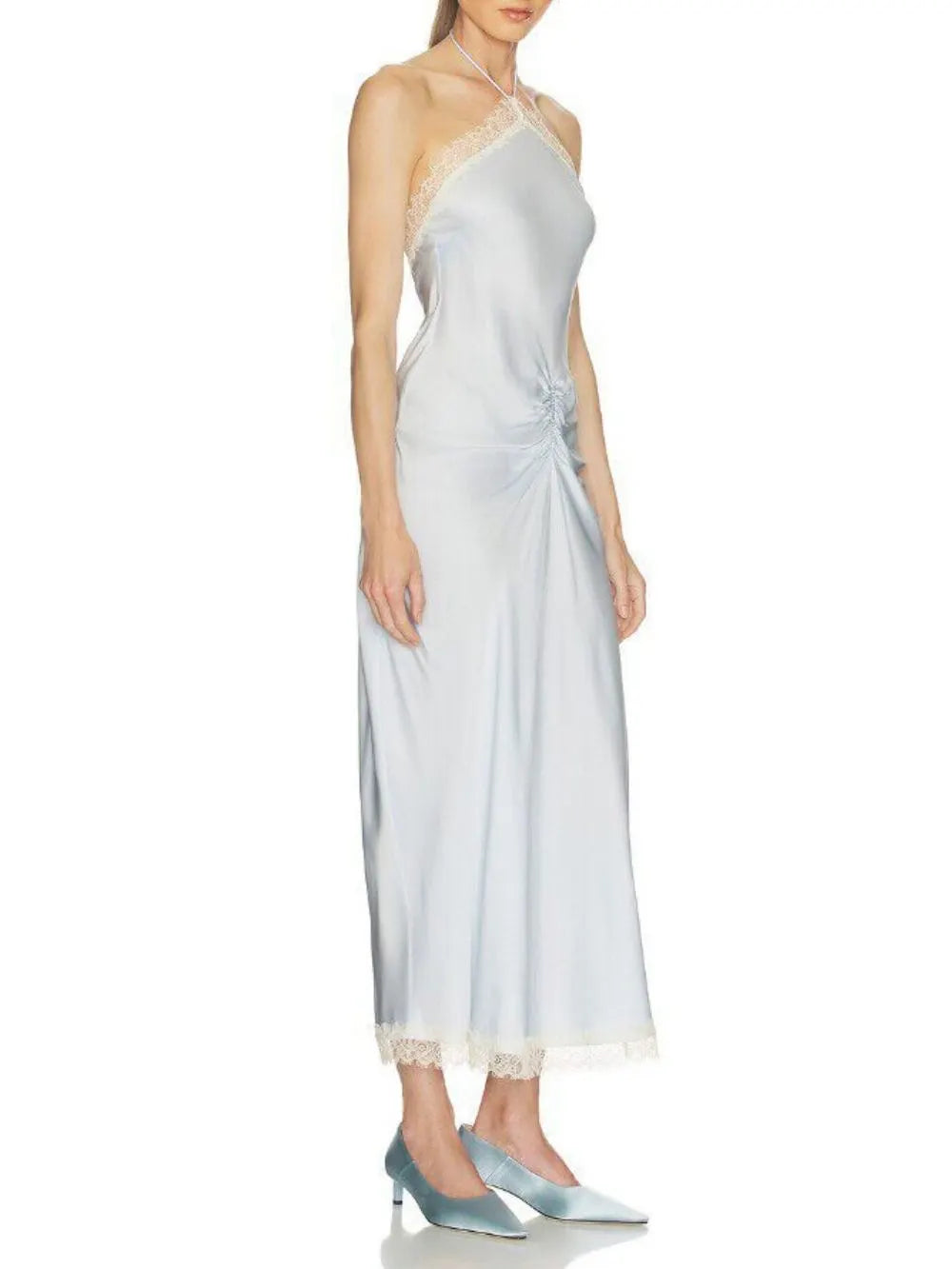 Manda Blue Halter Lace Midi Dress Flowering Girl