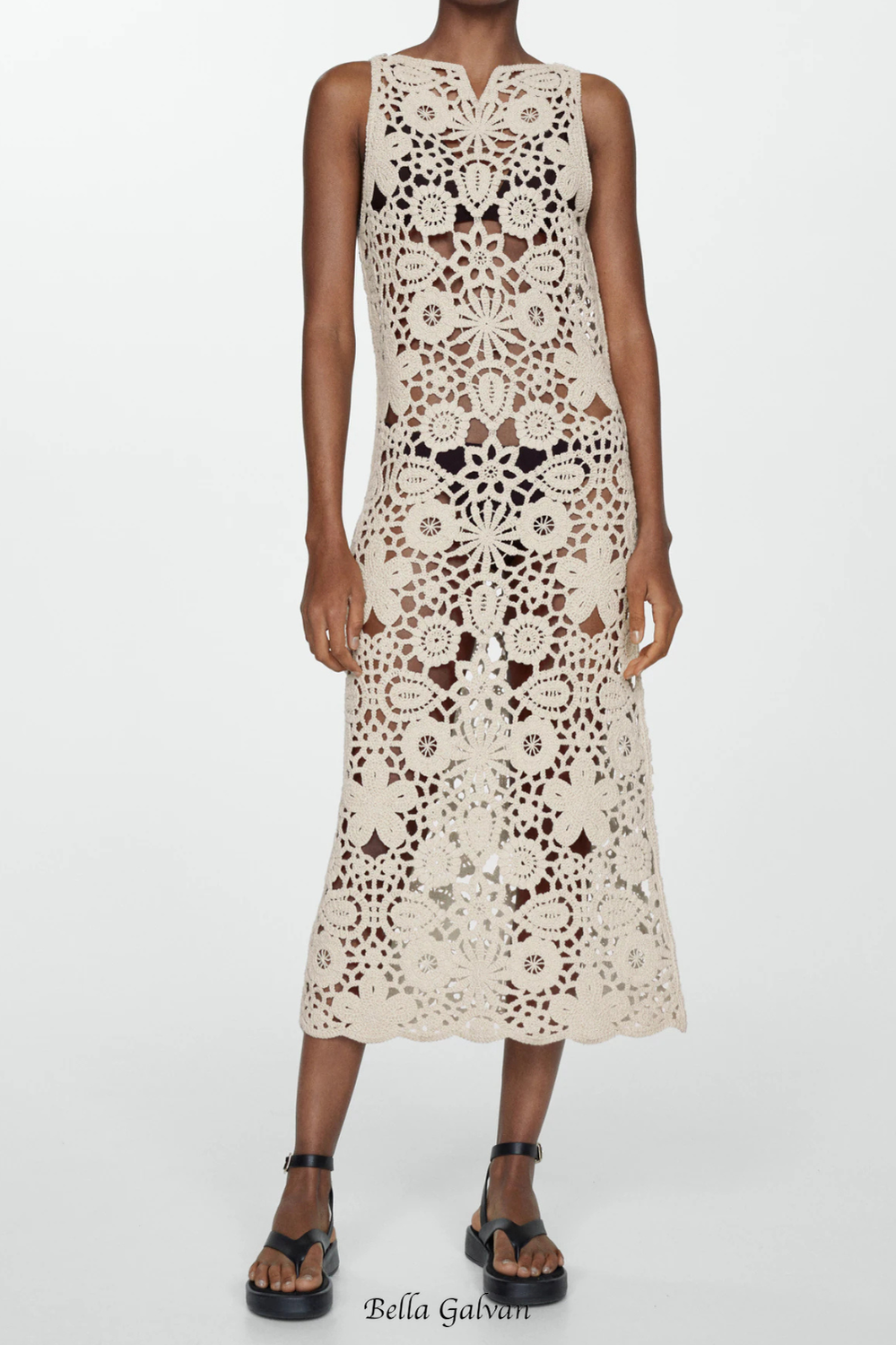 georgia cotton crochet midi dress in apricot Flowering Girl