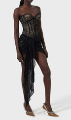 Dusana Black Strapless Lace Corset Mini Dress Flowering Girl