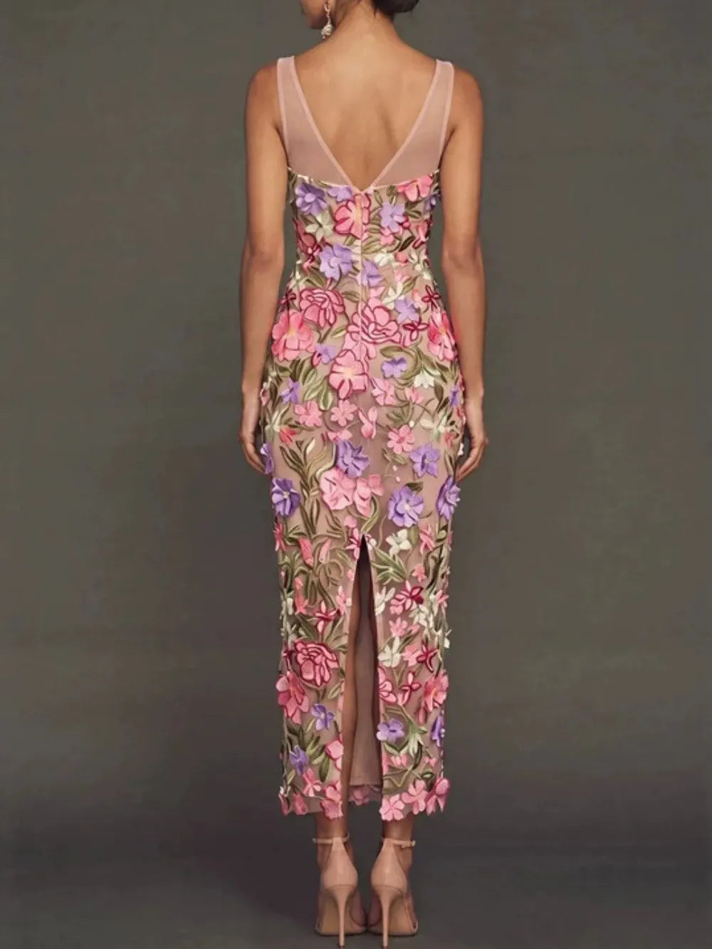 Masiela Flower Embroidery Midi Dress Flowering Girl