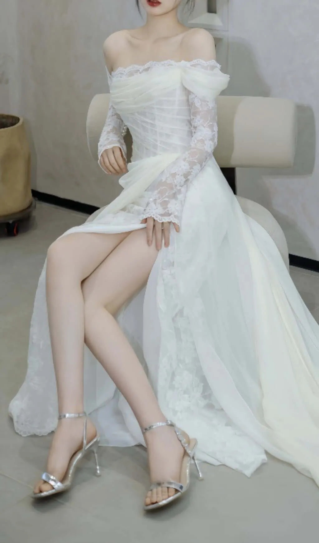Avielle Mesh One Shoulder Wedding Dress Flowering Girl