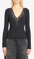Hulda Black V-Neck Lace Knit Top Flowering Girl