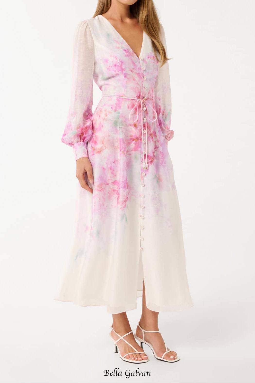 virginia floral Printed Midi Dress in pink Flowering Girl