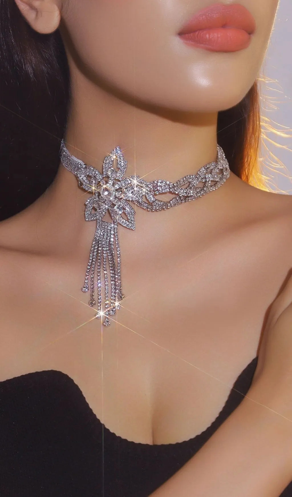 Kelley Flower Diamante Tassel Necklace Flowering Girl