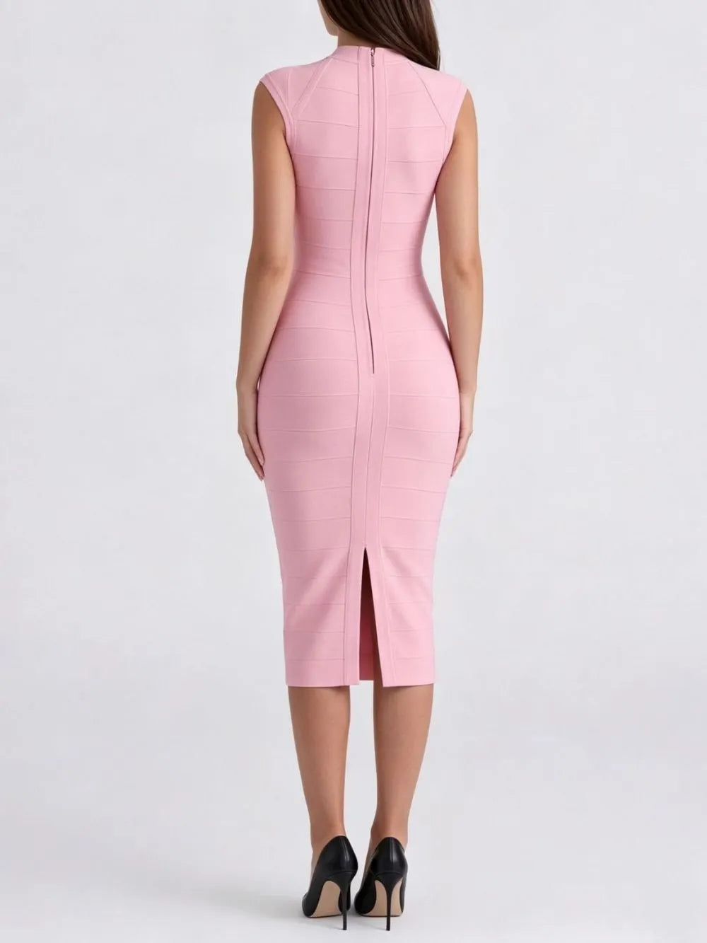 Marixa Pink V-Neck Bandage Midi Dress Flowering Girl