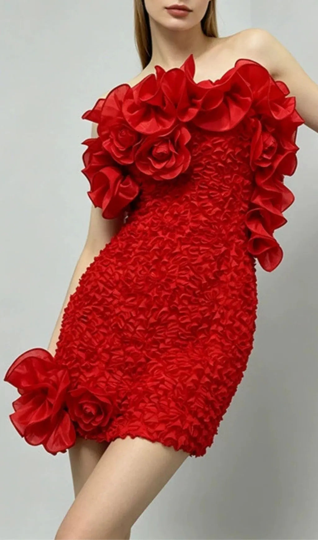 Fyndoric Strapless Flower Mini Dress Flowering Girl