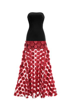Nodin Strapless Dot Mesh Maxi Dress In Red Flowering Girl