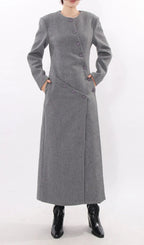 Iekika Grey Button Coat Flowering Girl