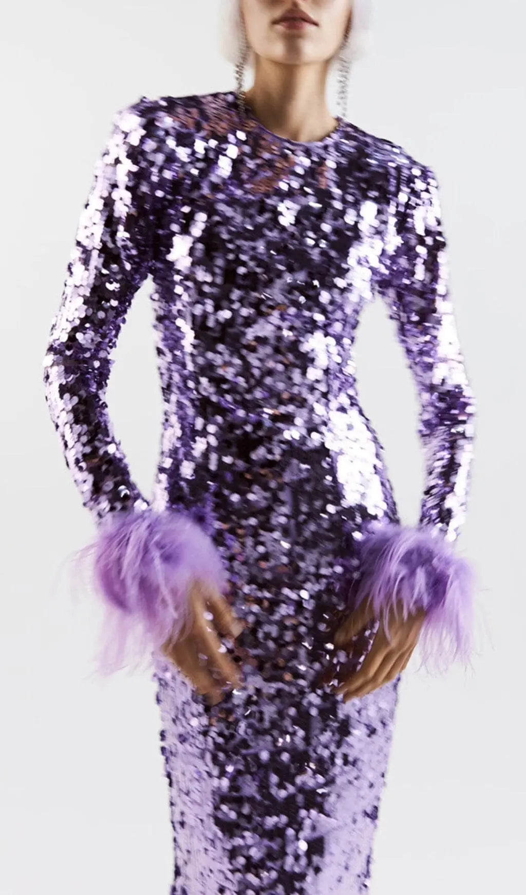 Sequin Patchwork Plush Cuff Dress In Purple Flowering Girl