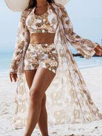 Multicolor Printed Three-Piece Swimsuit Flowering Girl