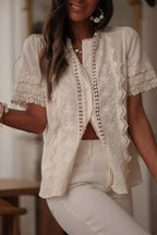 Lace Embroidered Short-Sleeved Shirt Flowering Girl
