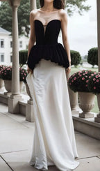 Lejla Strapless Black White Patchwork Maxi Dress Flowering Girl