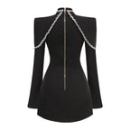 Diamond Chain Embellished Trumpet Sleeve Mini Dress In Black Flowering Girl