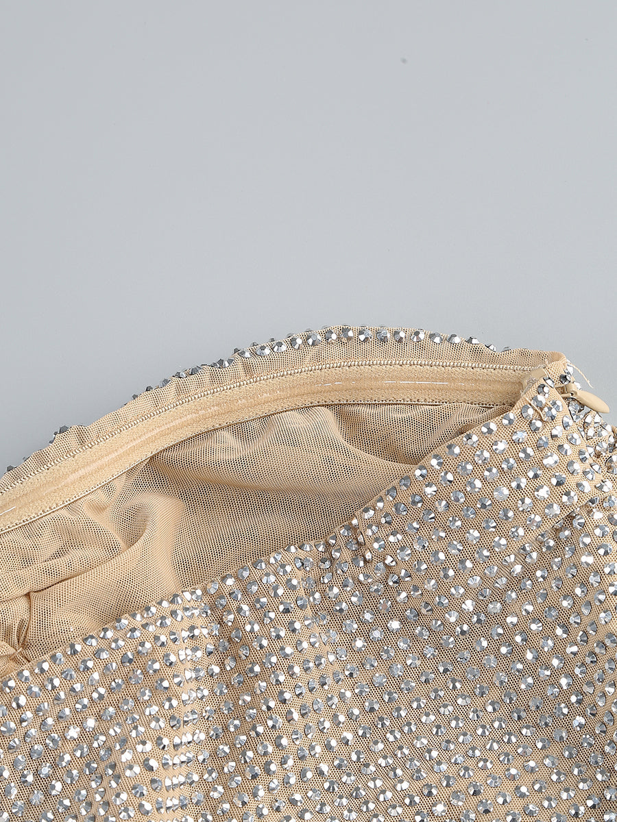 off-shoulder crystal-embellished mini dress in silver Flowering Girl