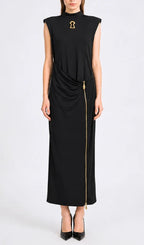 Leifs Sleeveless Zip Maxi Dress - Black Flowering Girl