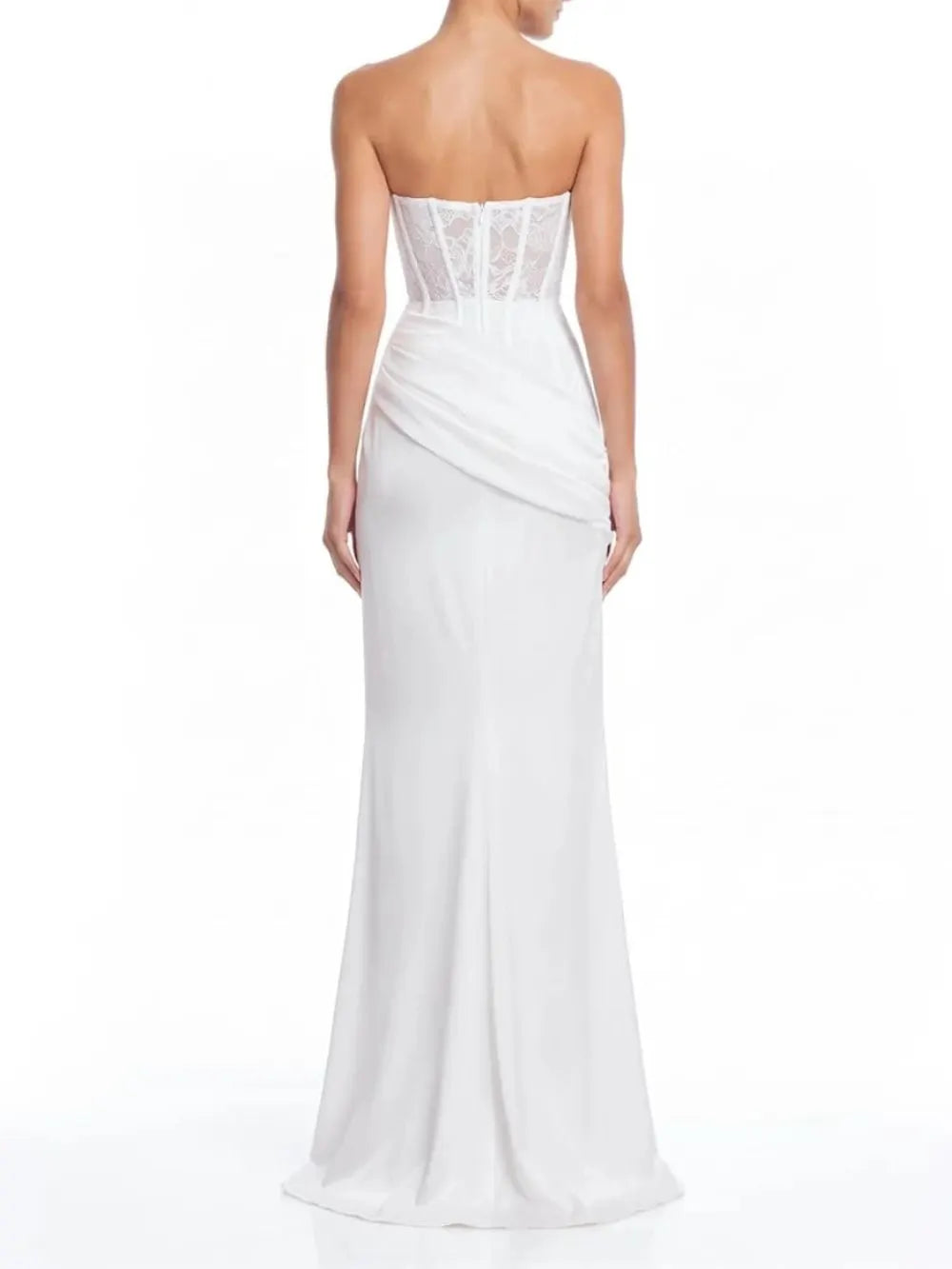 Xervik Strapless Lace Satin Maxi Dress In White Flowering Girl