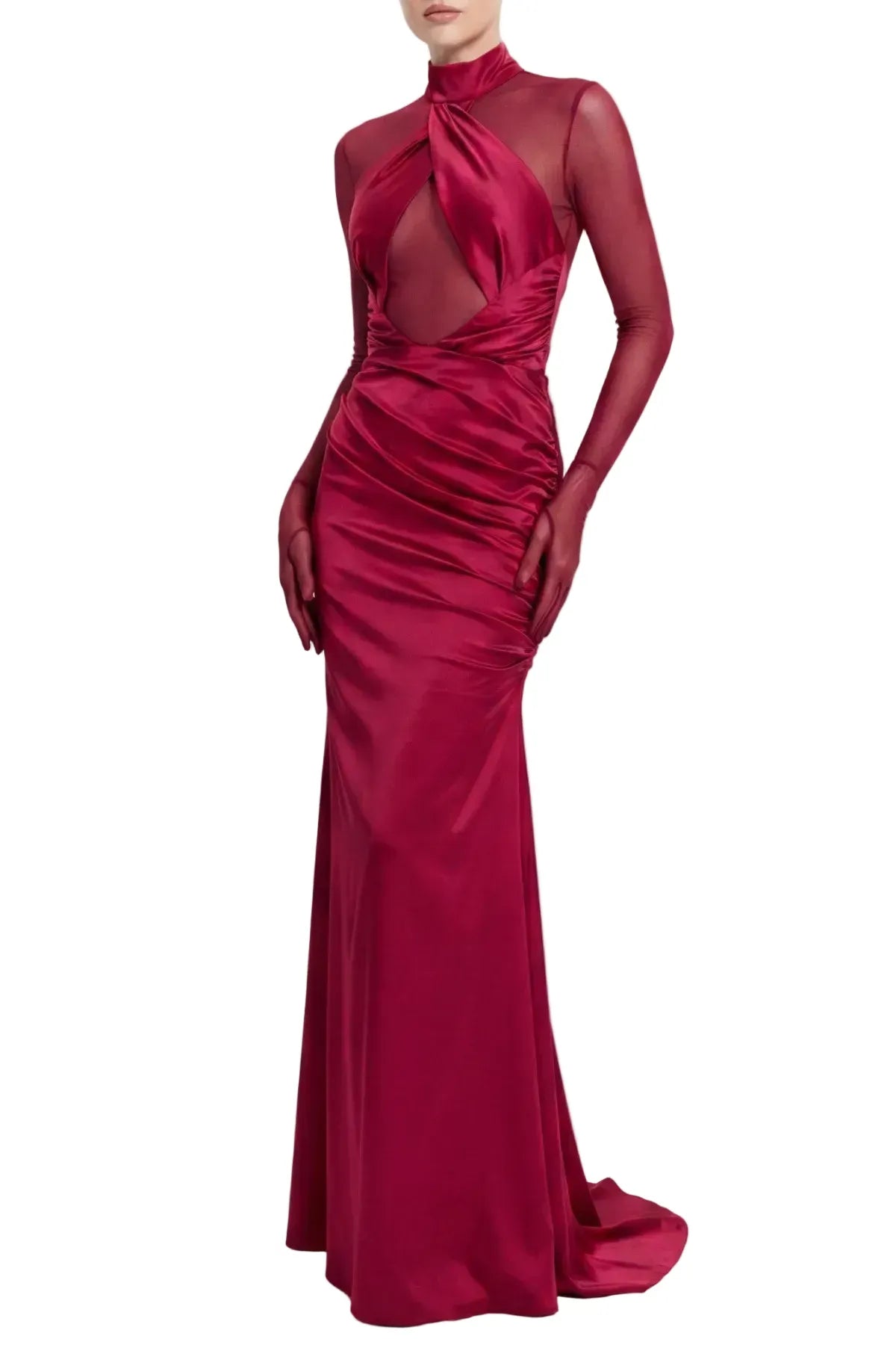 Lorere Mesh Satin Long Sleeve Maxi Dress Flowering Girl