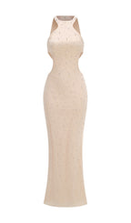 Dulcet Halter Cutout Pearl Maxi Dress Flowering Girl