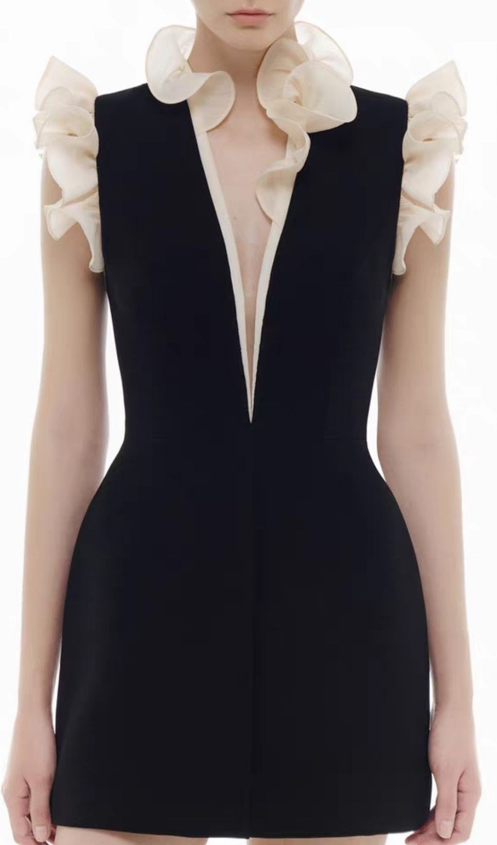 Kira Black V-neck Ruffle Mini Dress Flowering Girl