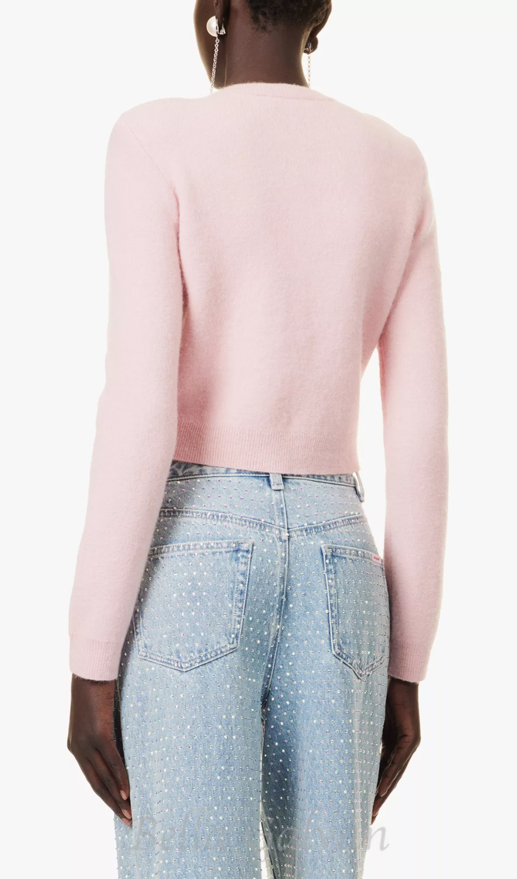 Rhinestone-embellishment padded-shoulders knitted cardigan in pink Flowering Girl