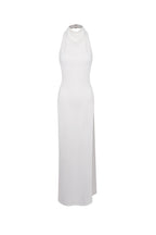 Sharon Halter Backless High Slit Diamond Maxi Dress In White Flowering Girl