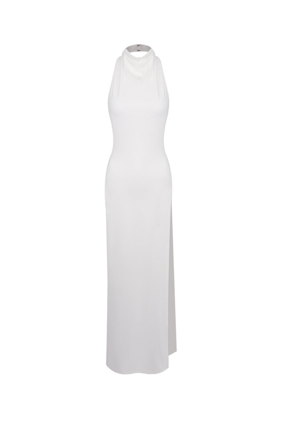 Sharon Halter Backless High Slit Diamond Maxi Dress In White Flowering Girl