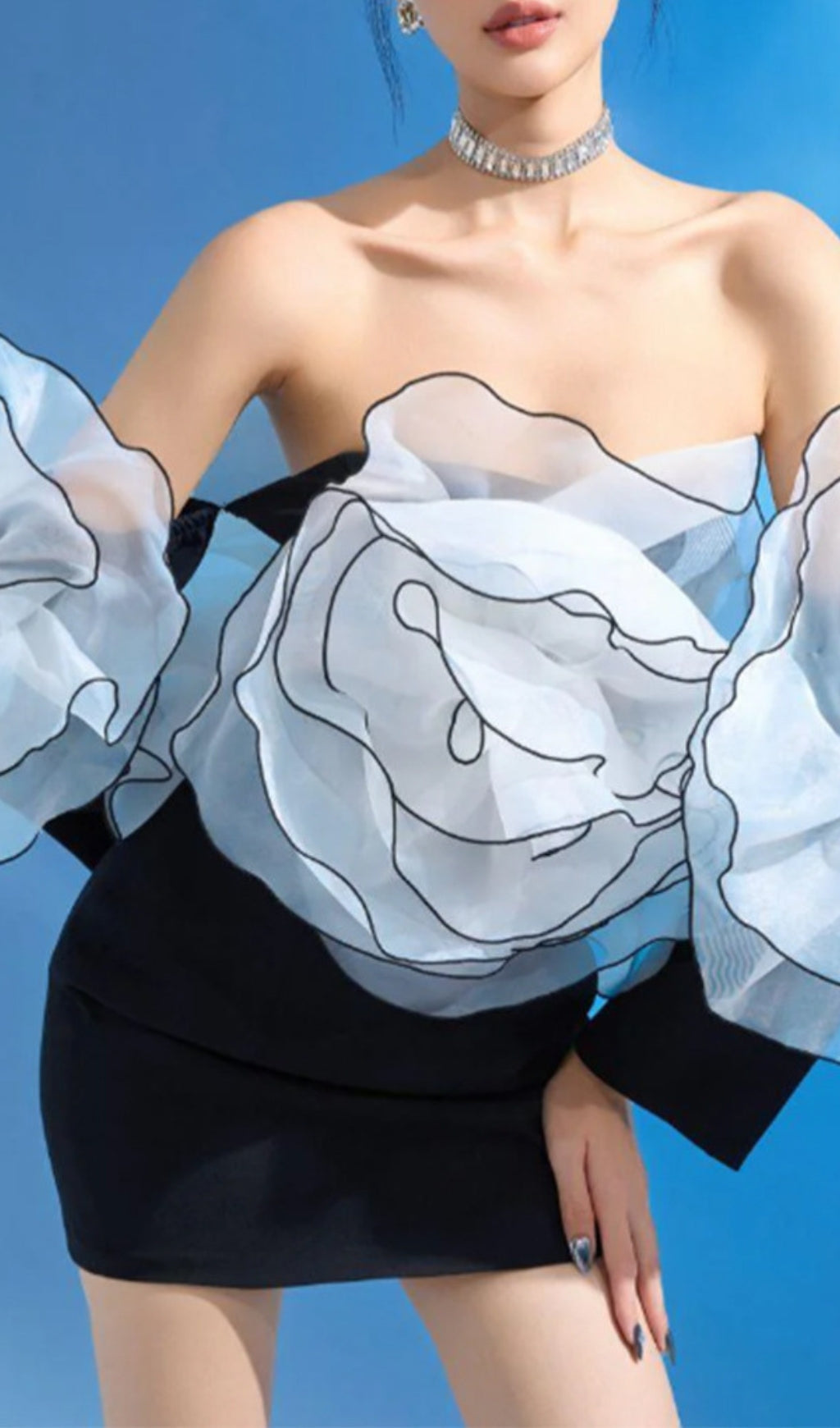 Bridgit Black Flower Long Sleeve Mini Dress Flowering Girl