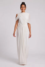 White Draped Maxi Dress with Cold Shoulder Detail Flowering Girl