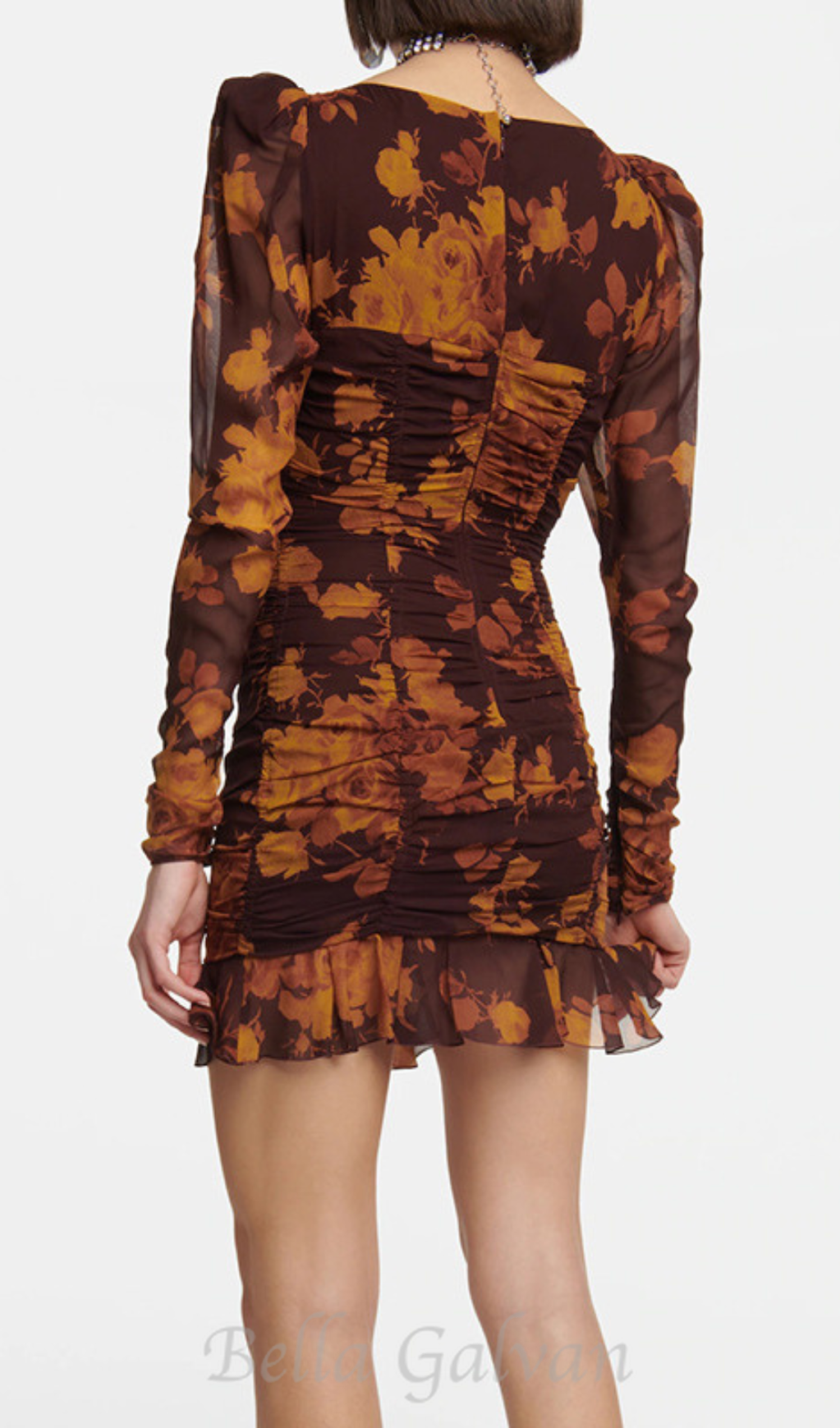 floral print hollow tulle mini dress in brown Flowering Girl