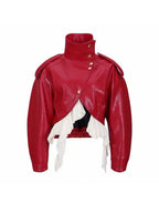 Maysa Red PU Leather Ruffle Jacket Flowering Girl