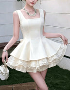 White Square Neck Corset Layer Lace Mini Dress Flowering Girl