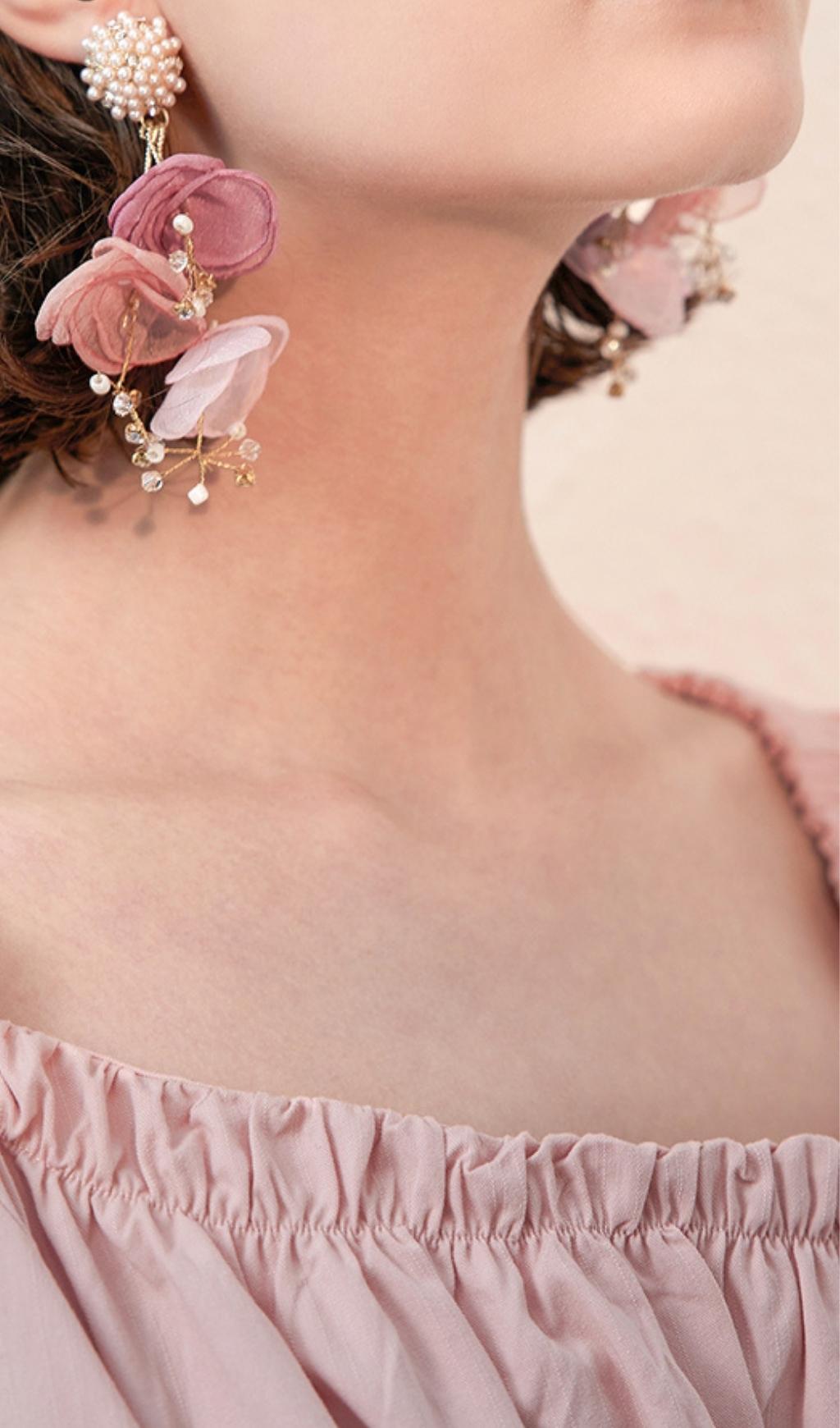 Alexia Pink Pearl Floral Earrings Flowering Girl