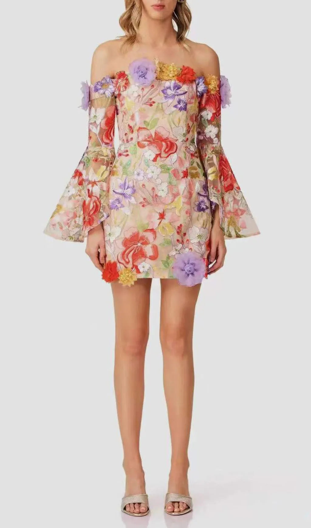 Iga Flower Embroidery Long Sleeve Mini Dress Flowering Girl